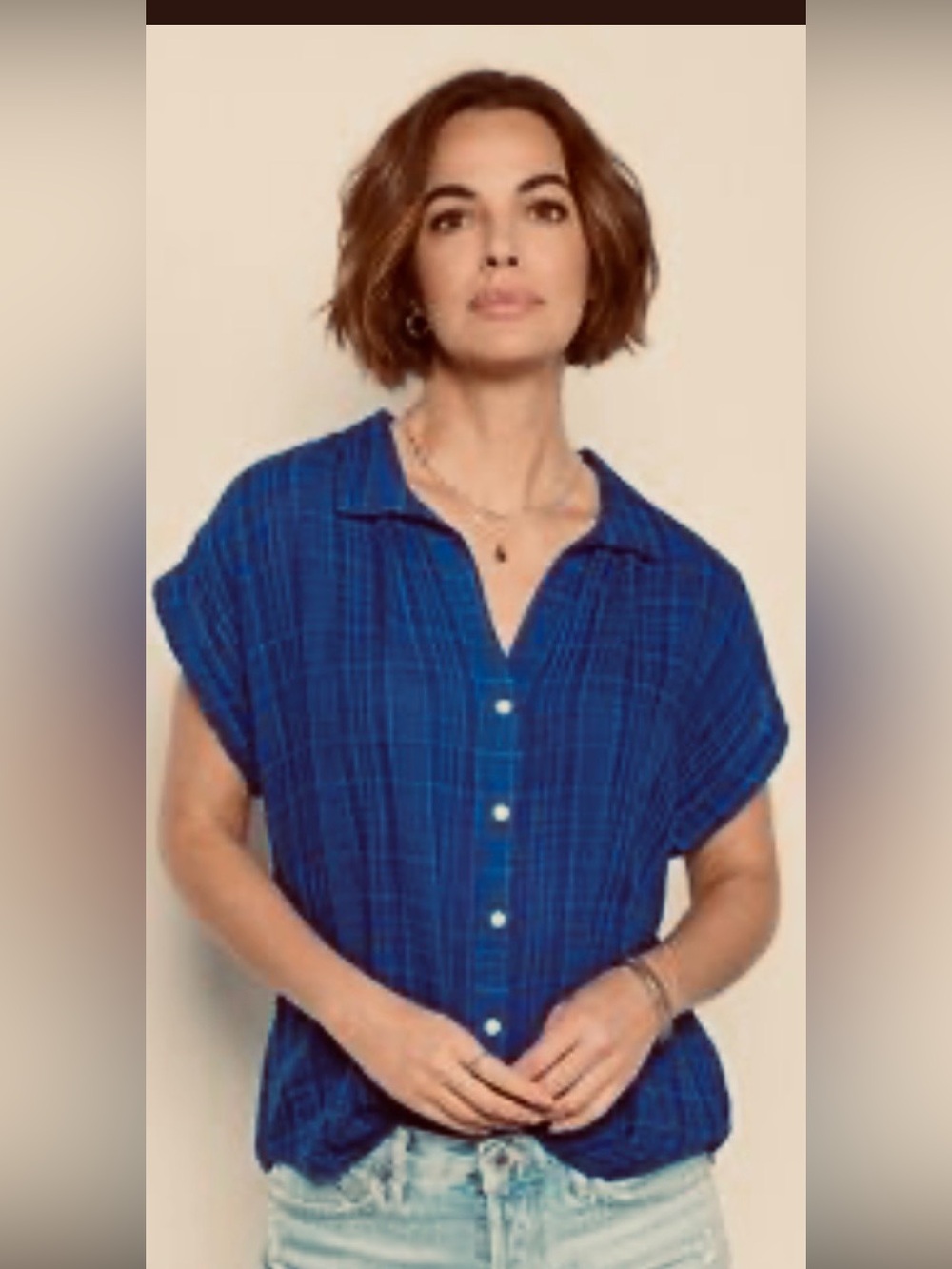 NWT Cloth & Stone Textured Weave Capped Sleeve Button Down Shirt. Size Small